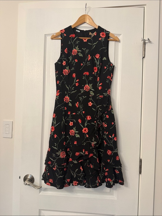 Michael Kors Dresses & Skirts - Michael Kors Black Midi Dress with Red Floral Print